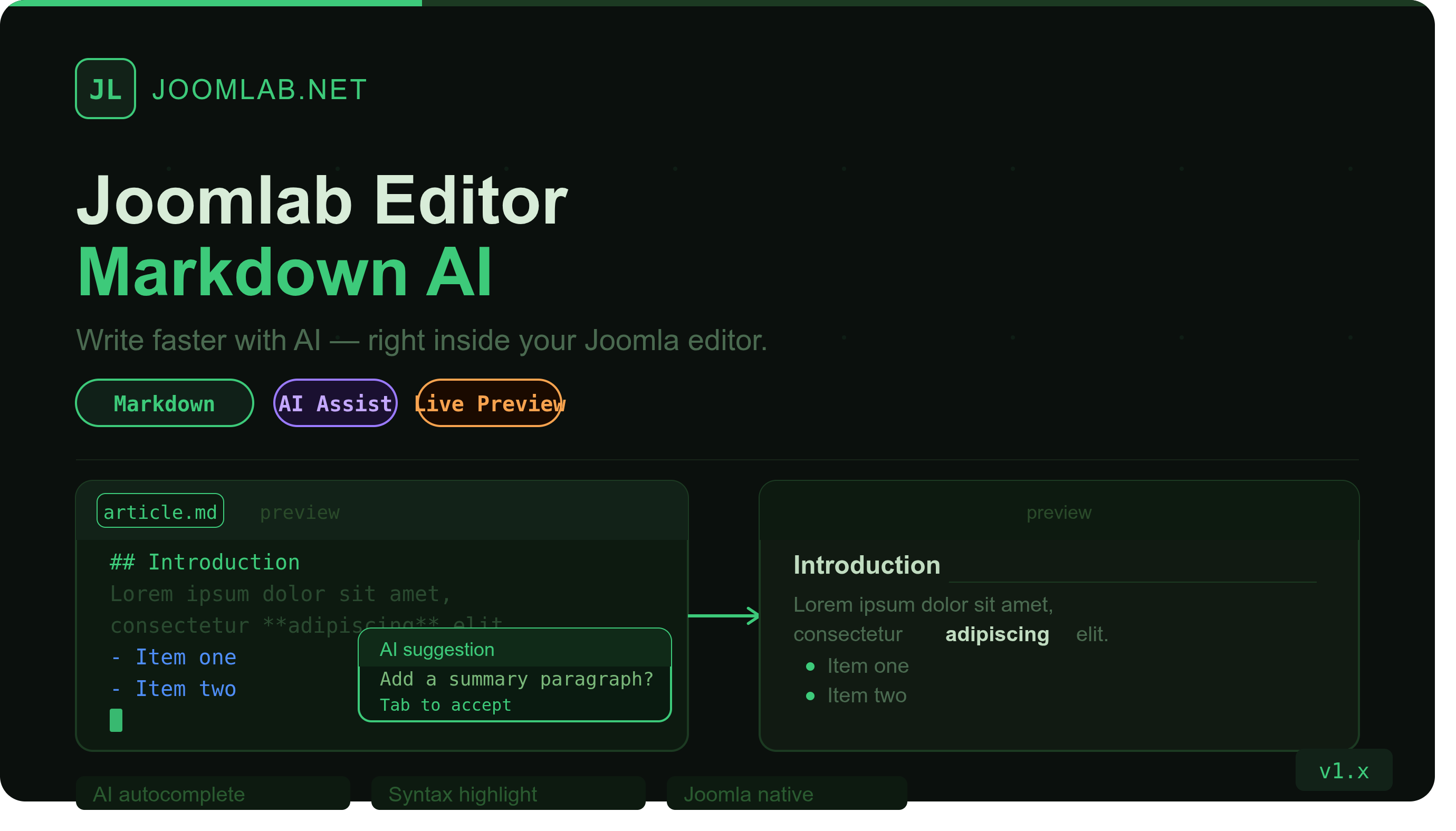 Joomlab AI Markdown Editor